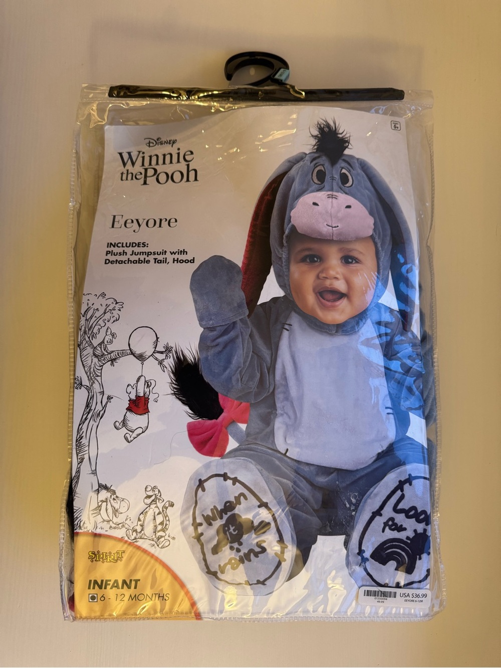 Disney Eeyore Infant Plush Jumpsuit Costume — Grey with Pink Accent